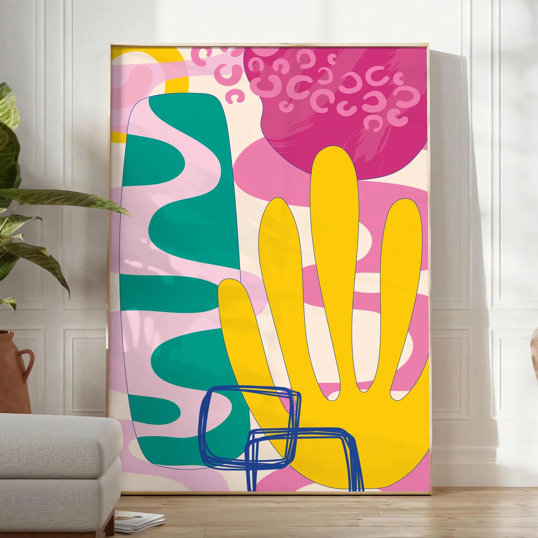 space boho abstract art poster 39 vibrant orange blue hues captivating wall perfect gift stylish touch room unframed options decor